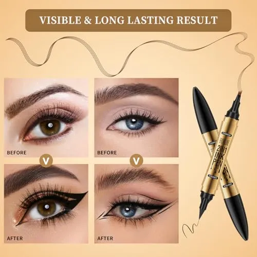 2 in 1 Eyebrow Microblading Pen, 2024 New 3D Microblading Eyebrow Pen Tattoo Pencil 4 Fork Tip, Waterproof Magic Microblading Eyebrow Pencil for Natural Makeup Last All Day - 9703#Black