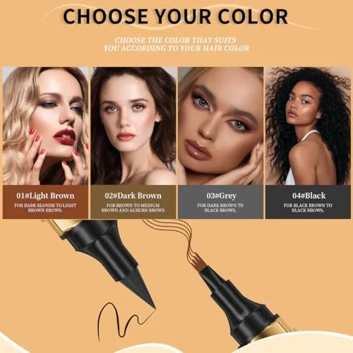2 in 1 Eyebrow Microblading Pen, 2024 New 3D Microblading Eyebrow Pen Tattoo Pencil 4 Fork Tip, Waterproof Magic Microblading Eyebrow Pencil for Natural Makeup Last All Day - 9703#Black