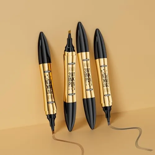 2 in 1 Eyebrow Microblading Pen, 2024 New 3D Microblading Eyebrow Pen Tattoo Pencil 4 Fork Tip, Waterproof Magic Microblading Eyebrow Pencil for Natural Makeup Last All Day - 9703#Black