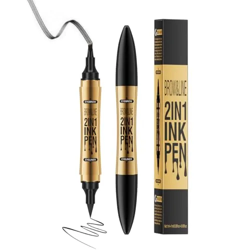 2 in 1 Eyebrow Microblading Pen, 2024 New 3D Microblading Eyebrow Pen Tattoo Pencil 4 Fork Tip, Waterproof Magic Microblading Eyebrow Pencil for Natural Makeup Last All Day - 9703#Black