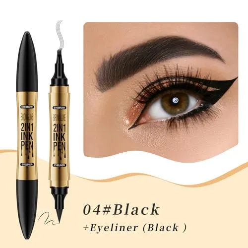2 in 1 Eyebrow Microblading Pen, 2024 New 3D Microblading Eyebrow Pen Tattoo Pencil 4 Fork Tip, Waterproof Magic Microblading Eyebrow Pencil for Natural Makeup Last All Day - 9703#Black