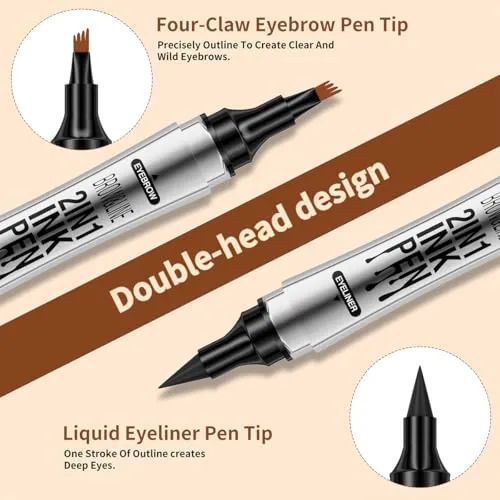 2 in 1 Eyebrow Microblading Pen, 2024 New 3D Microblading Eyebrow Pen Tattoo Pencil 4 Fork Tip, Waterproof Magic Microblading Eyebrow Pencil for Natural Makeup Last All Day - 9704#Grey
