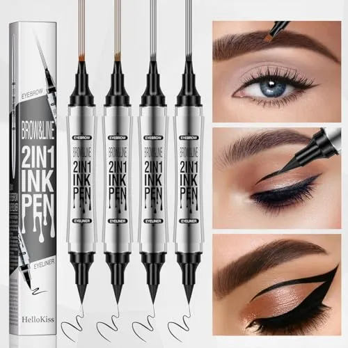 2 in 1 Eyebrow Microblading Pen, 2024 New 3D Microblading Eyebrow Pen Tattoo Pencil 4 Fork Tip, Waterproof Magic Microblading Eyebrow Pencil for Natural Makeup Last All Day - 9704#Grey