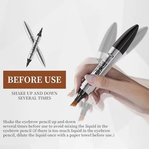 2 in 1 Eyebrow Microblading Pen, 2024 New 3D Microblading Eyebrow Pen Tattoo Pencil 4 Fork Tip, Waterproof Magic Microblading Eyebrow Pencil for Natural Makeup Last All Day - 9704#Grey