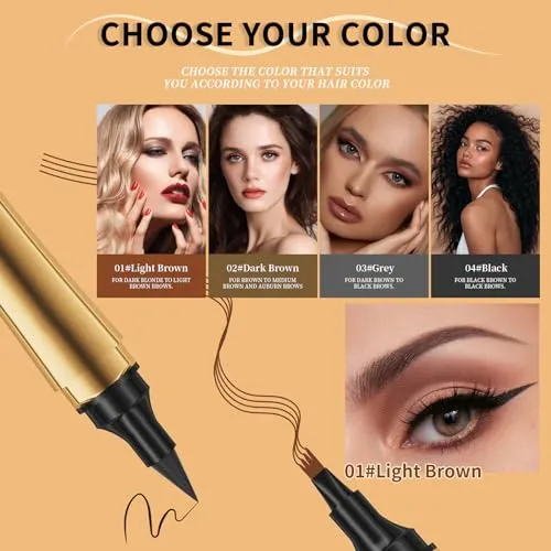 2 in 1 Magic Eyebrow Pencil, 3D Microblading Eyebrow Tattoo Pencil 4 Fork Tip with Eyeliner, Multifunction Double Head Contouring Pen Waterproof Makeup Tools for Natural Eyebrow Makeup (Black)