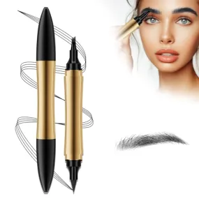 2 in 1 Magic Eyebrow Pencil, 3D Microblading Eyebrow Tattoo Pencil 4 Fork Tip with Eyeliner, Multifunction Double Head Contouring Pen Waterproof Makeup Tools for Natural Eyebrow Makeup (Black)
