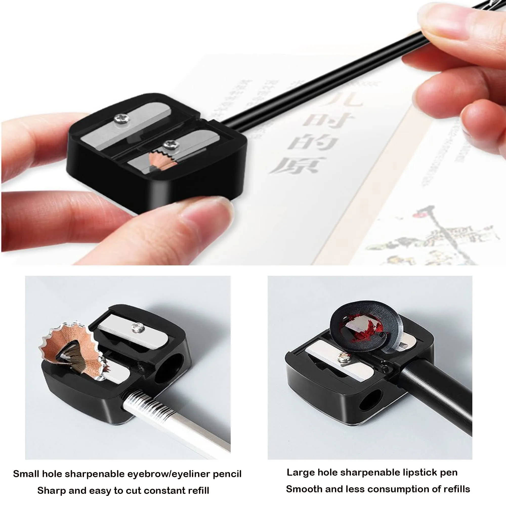 2 Pieces Pencil Sharpener for Eyebrow Eyeliner, Makeup Sharpeners, 2 Holes Dual Sharpener Eye Makeup Pencil Sharpener, for Eyebrow Pencil, Eye Pencil, Eye Liner, Lip Line, Brow Pencil