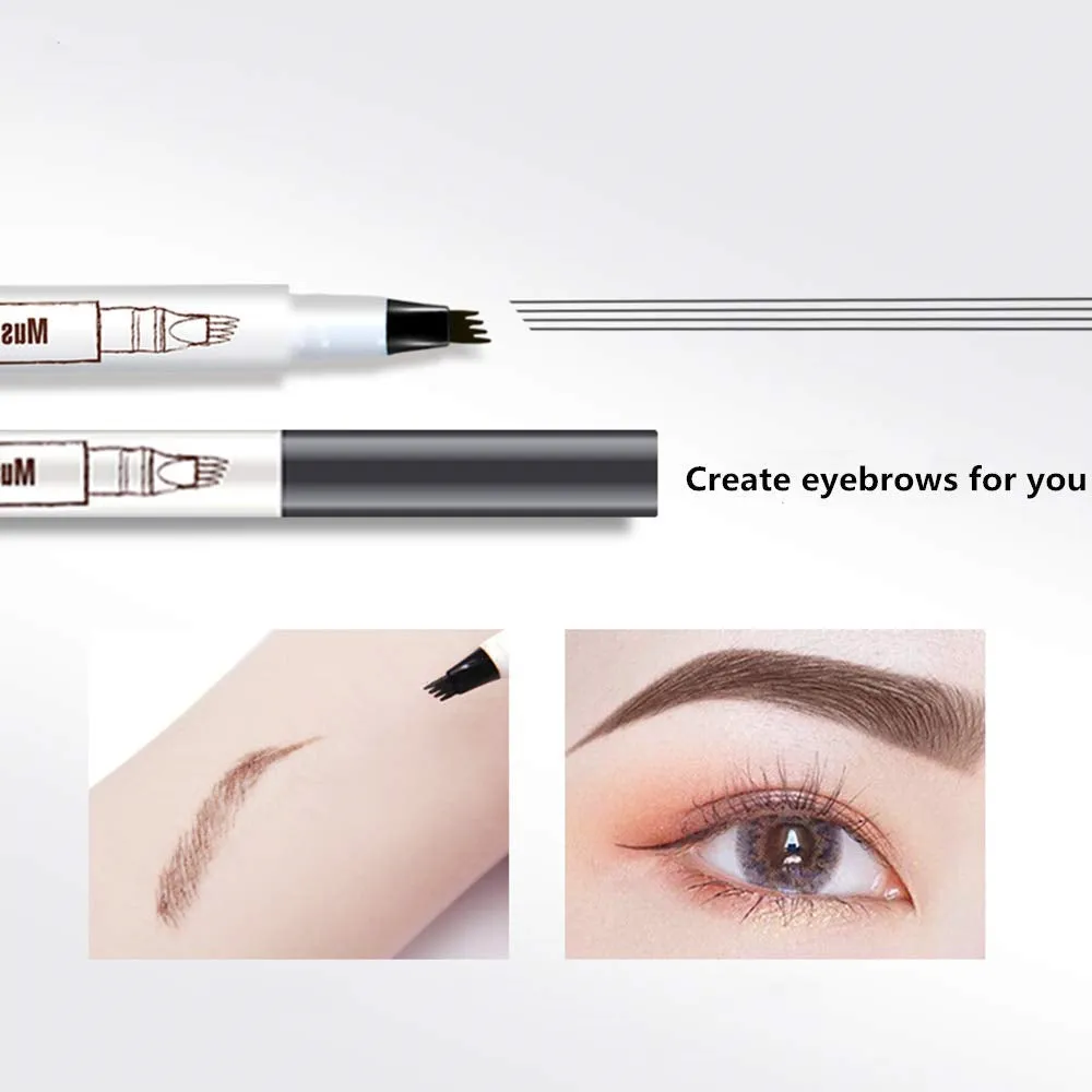 2pcs Waterproof Tattoo Eyebrow Ink Pen with 4 Tips Fork