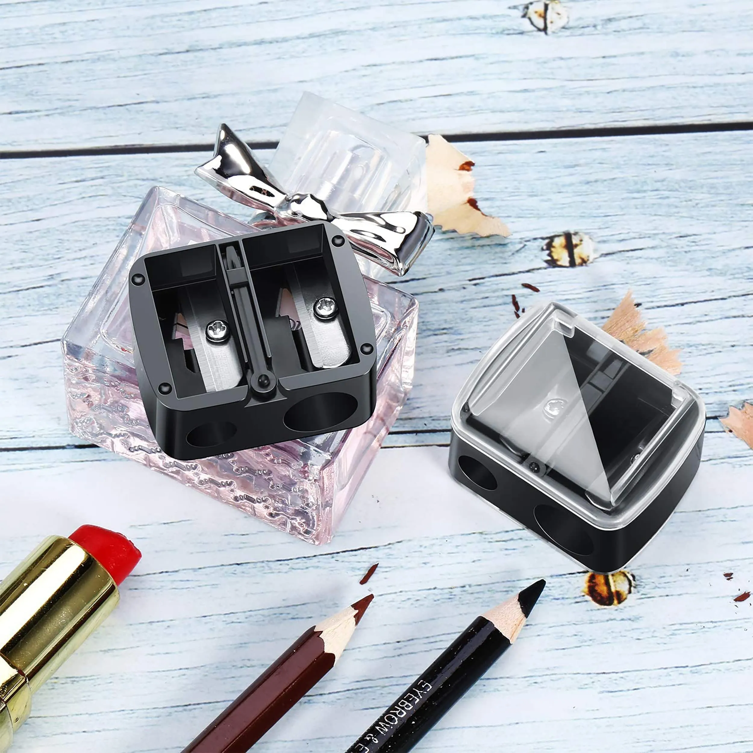5 Pack Make up Pencil Sharpener 2 Holes Dual Pencil Sharpener Professional Multi-Sized Eyebrow Pencil Sharpener Cosmetic Pencil Sharpener for Lip Liner,Eyebrow Pencil,Eyeliner Pencils