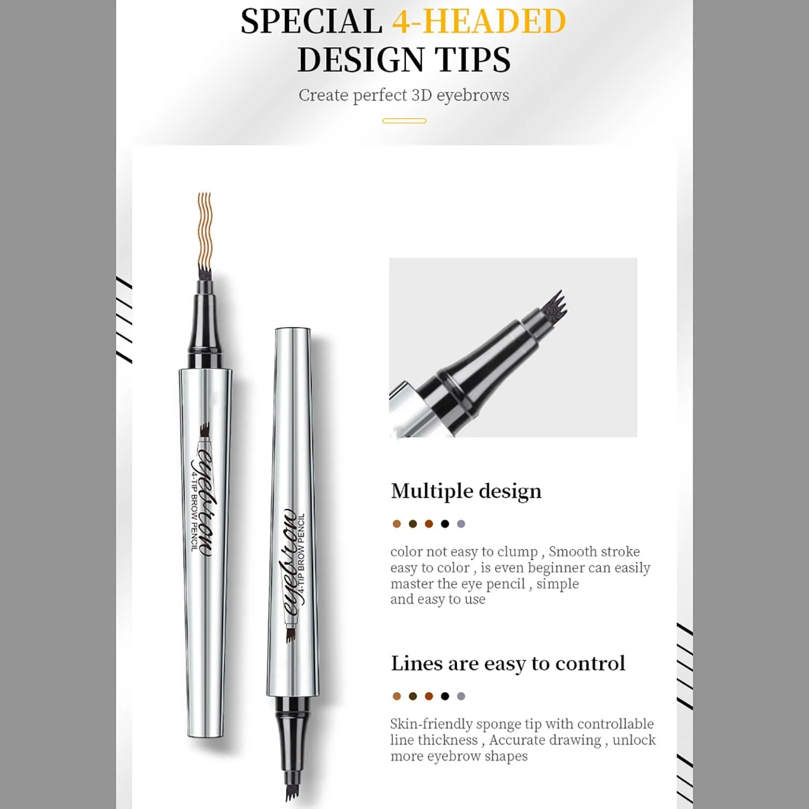 Arch Define 3D Microblading 4-tip Eyebrow Pen, ArchDefineBlapee Eyebrow Microblading Pen - Eyebrow Pencil, Blapee Micro 4 Point Brow Pen,Atikisoi Eyebrow Pencil, Brow Pencil Long-Lasting (Black)