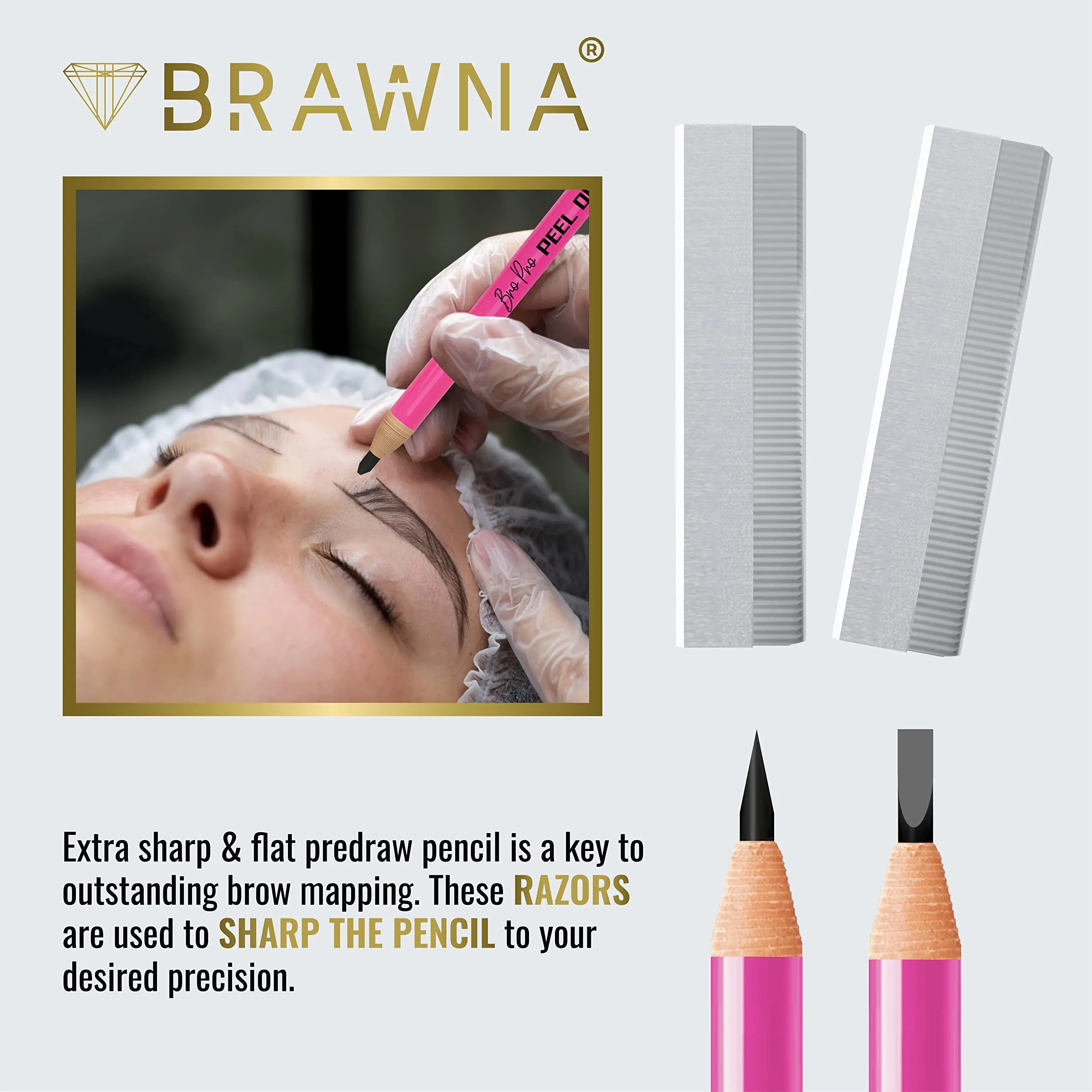 BRAWNA 12 Pcs Brow Pro Peel Off Pencils with 1 Sharpener - Waterproof Eyebrow Mapping Pencil - Microblading Supplies - PMU Kit - Black