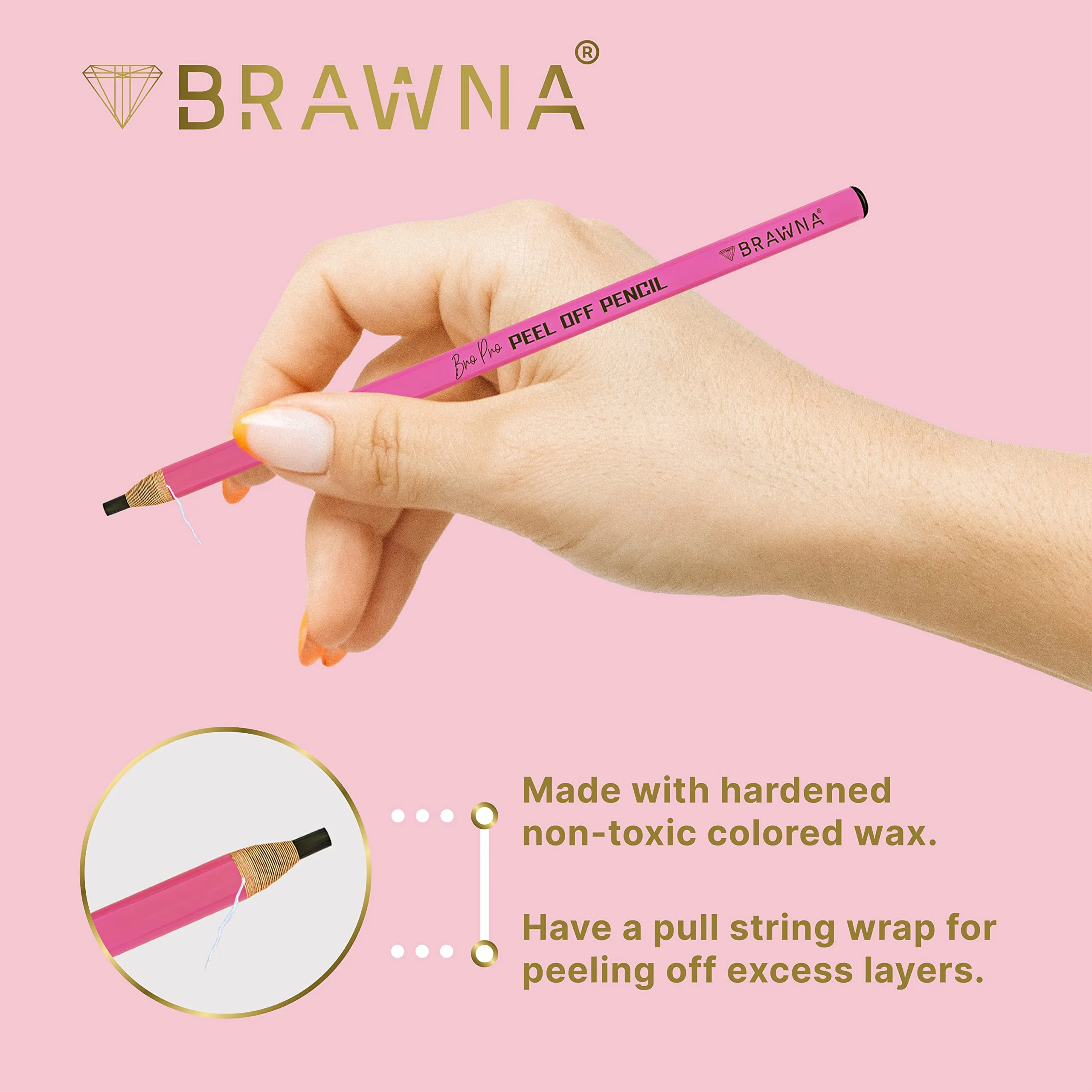 BRAWNA 12 Pcs Brow Pro Peel Off Pencils with 1 Sharpener - Waterproof Eyebrow Mapping Pencil - Microblading Supplies - PMU Kit - Black