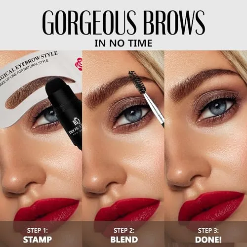 Eyebrow Stamp Kit - Professional Eye Brow Stencil Kits with Dual-Color Eyebrow Powder Stamp, 24 Shaping Guide Templates, Brow Shaper Brush - Waterproof, Smudge-Proof Formula - (Light Brown)