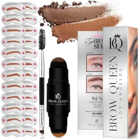 Eyebrow Stamp Kit - Professional Eye Brow Stencil Kits with Dual-Color Eyebrow Powder Stamp, 24 Shaping Guide Templates, Brow Shaper Brush - Waterproof, Smudge-Proof Formula - (Light Brown)