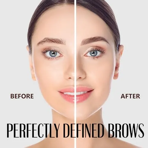 Eyebrow Stamp Kit - Professional Eye Brow Stencil Kits with Dual-Color Eyebrow Powder Stamp, 24 Shaping Guide Templates, Brow Shaper Brush - Waterproof, Smudge-Proof Formula - (Light Brown)