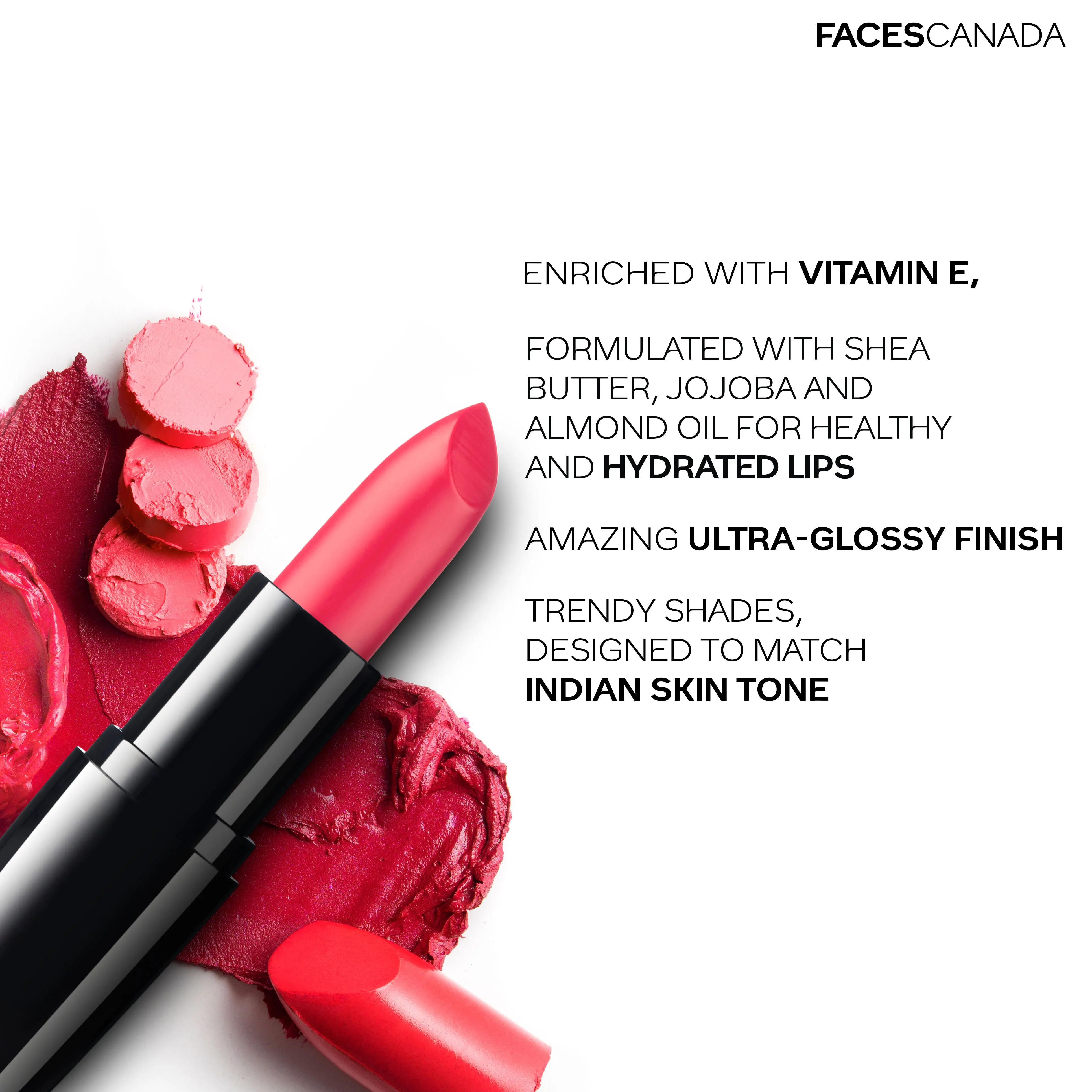 Faces Canada Weightless Creme Lipstick |Jojoba & Almond Oil | Highly pigmented | Smooth One Stroke Color | Keeps Lips Moisturized | Pretty Pink 4g