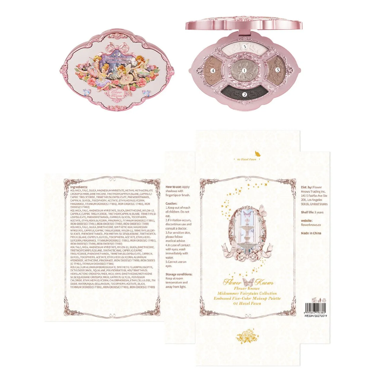 Flower Knows Midsummer Fairytales Collection Embossed Five-Color Makeup Palette 01 Hazel Fawn