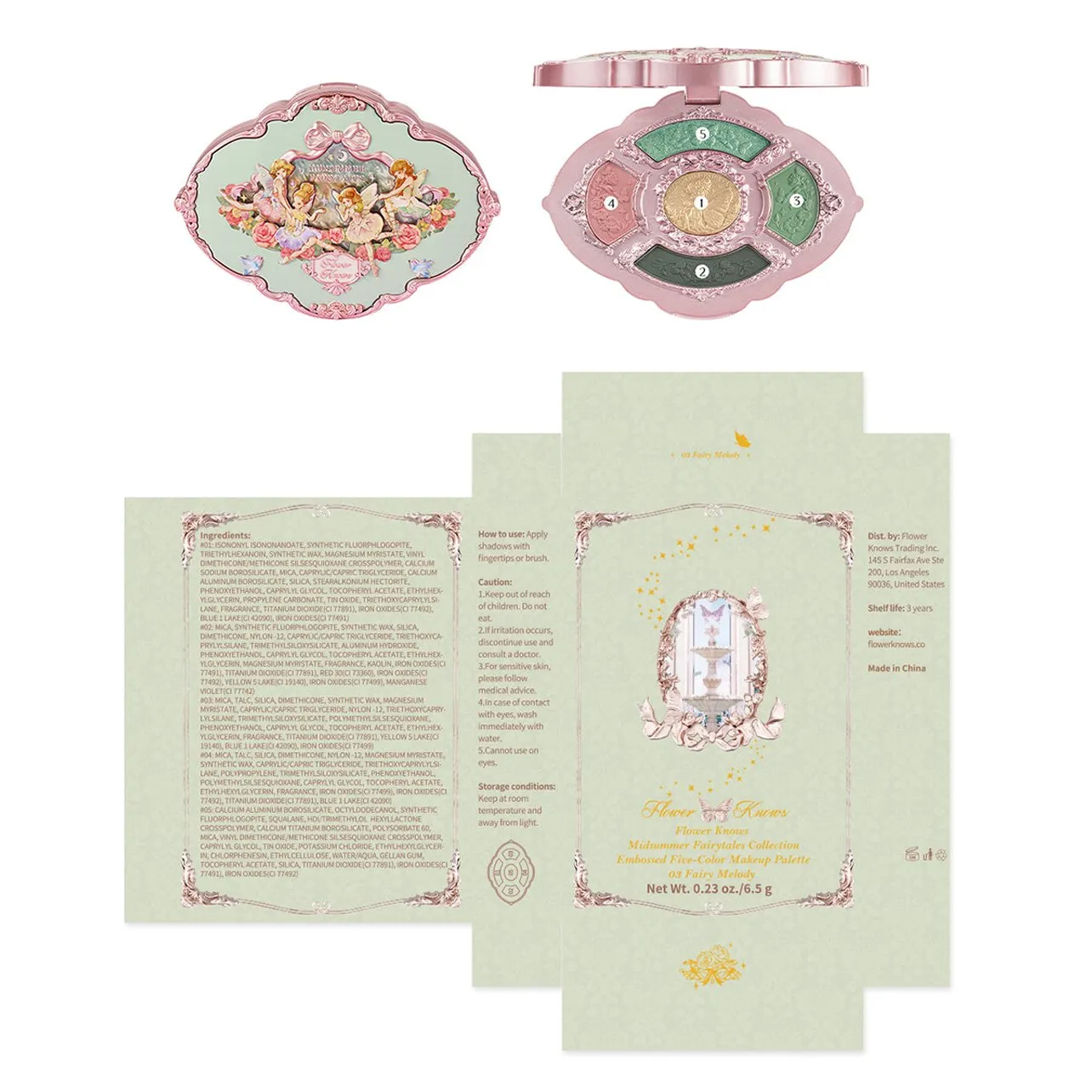 Flower Knows Midsummer Fairytales Collection Embossed Five-Color Makeup Palette 03 Fairy Melody