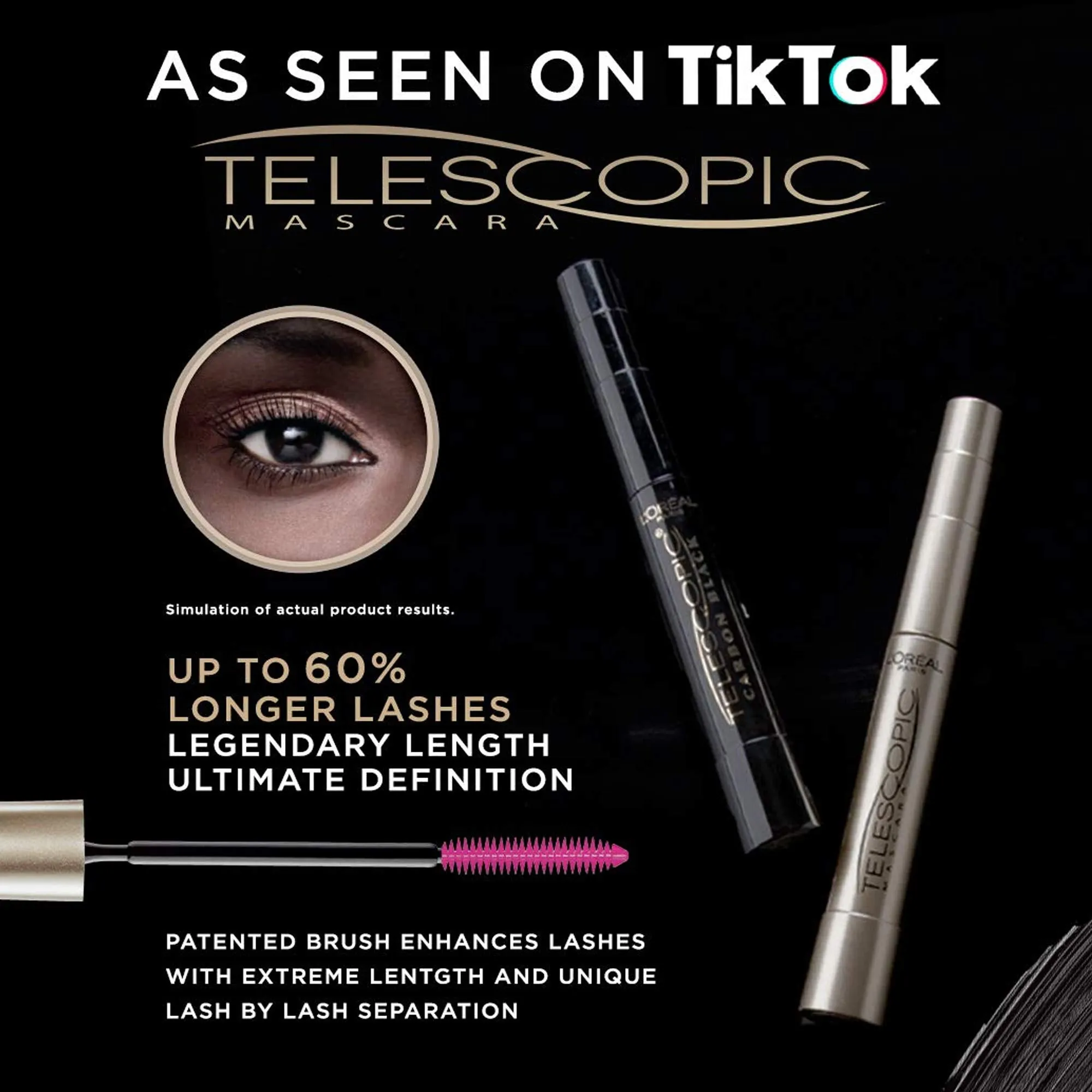 L'Oreal Paris Makeup Telescopic Original Lengthening Mascara, Carbon Black, 0.27 Fl Oz (Pack of 1)