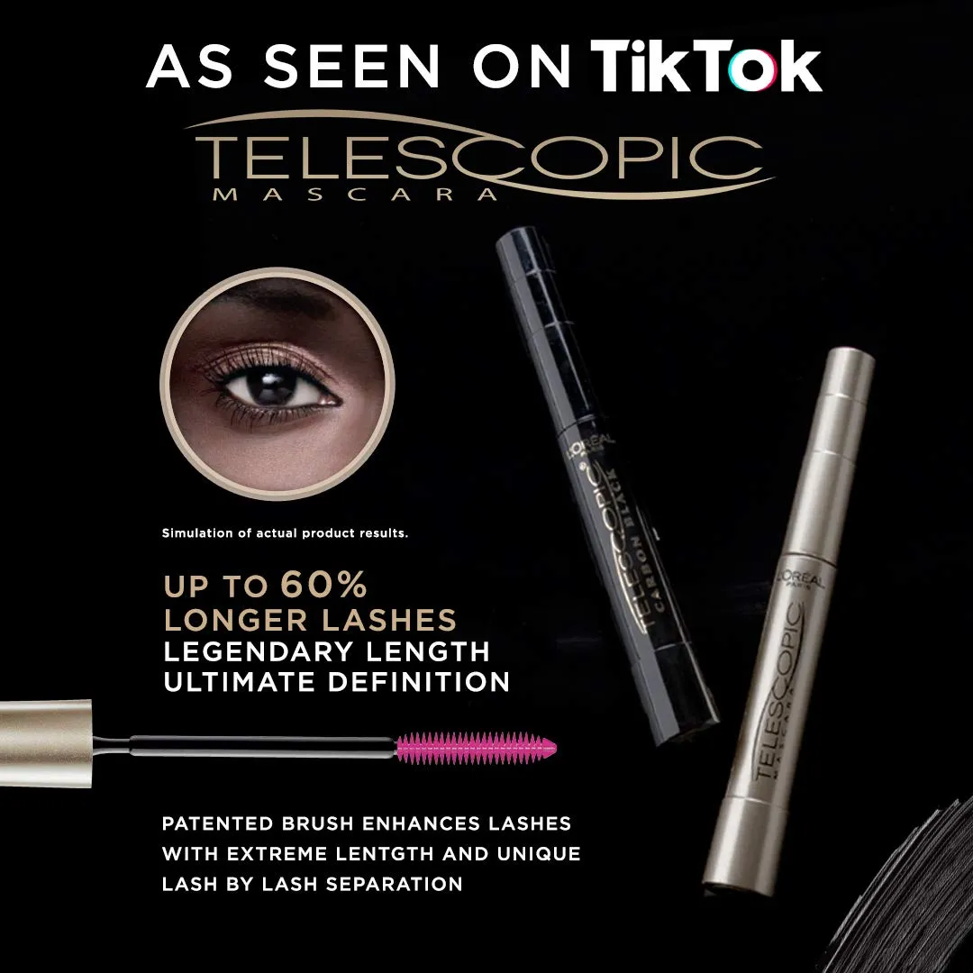 L'Oreal Paris Makeup Telescopic Original Lengthening Mascara, Carbon Black, 0.27 Fl Oz (Pack of 1)