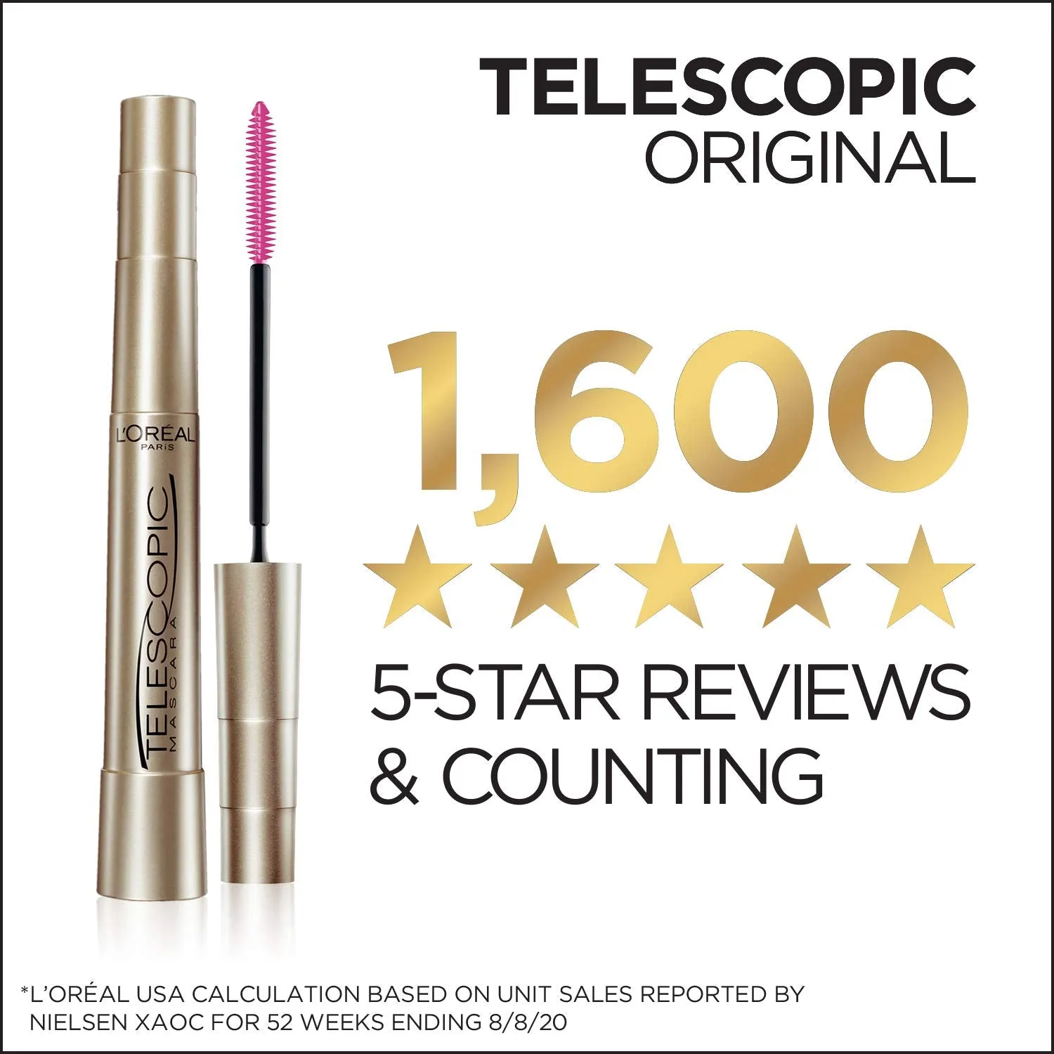L'Oreal Paris Makeup Telescopic Original Lengthening Mascara, Carbon Black, 0.27 Fl Oz (Pack of 2)