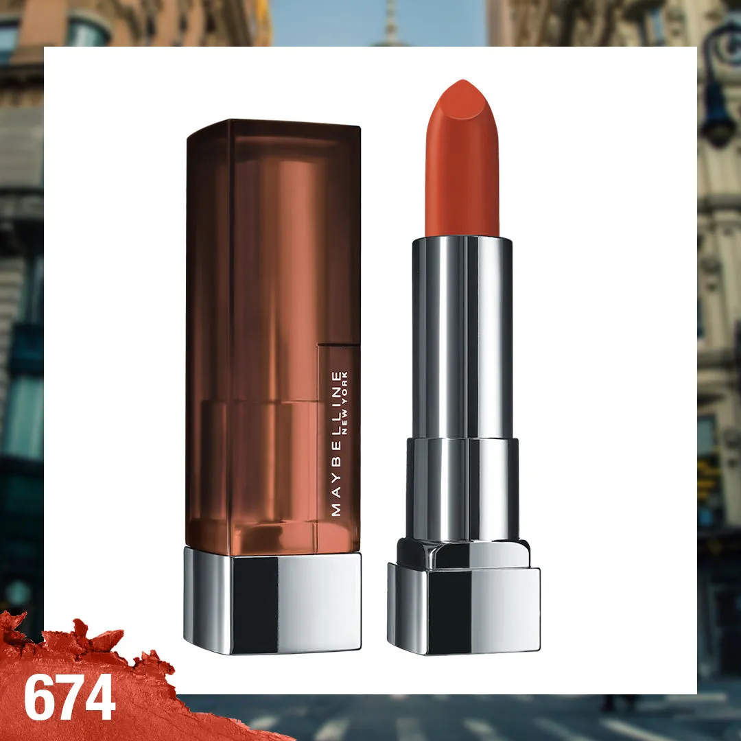 Maybelline New York Color Sensational Creamy Matte Lipstick, 674 Madison Red, 3.9g