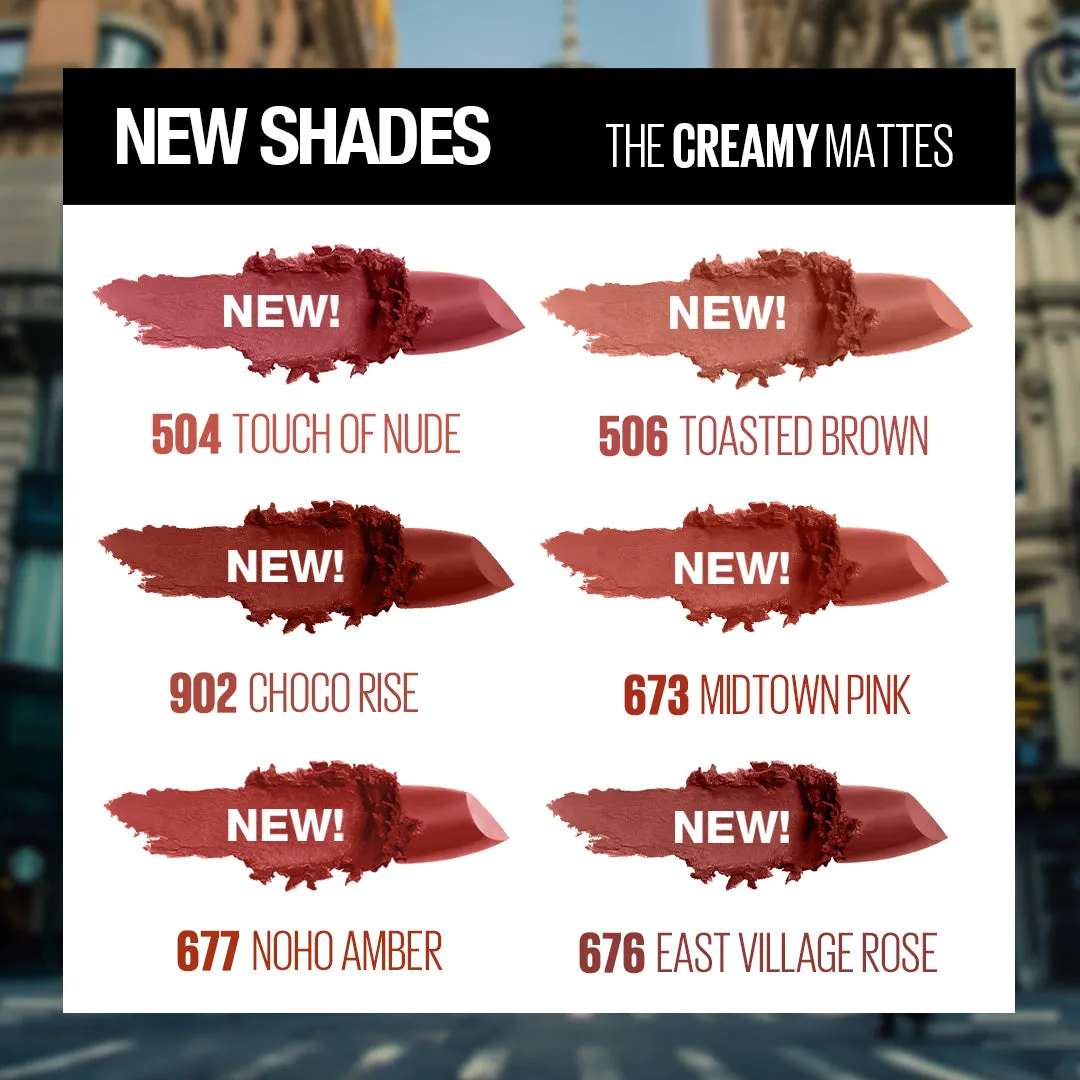 Maybelline New York Color Sensational Creamy Matte Lipstick, 676 East Village Rose, 3.9g